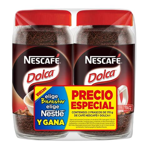 Café soluble Nescafé Dolca con caramelo 2 frascos de 170 g c u Walmart