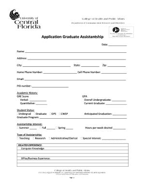 Fillable Online Cohpa Ucf Application Graduate Assistantship