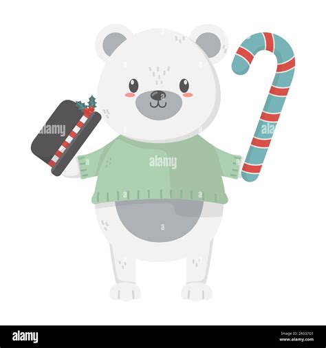 Polar Bear Hat And Candy Cane Celebration Merry Christmas Vector