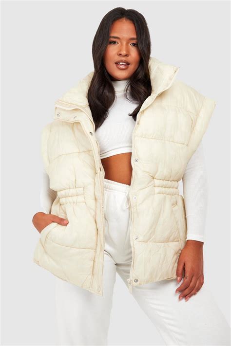 Plus Cinched Waist Puffer Vest Boohoo Usa