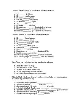 Tener And Querer Practice Worksheet By Christopher Barros TPT