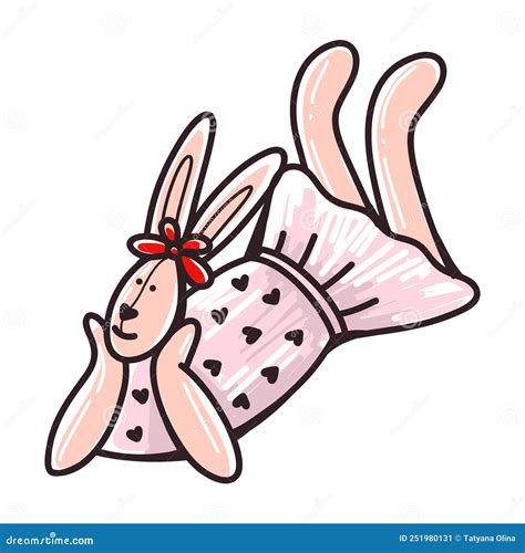 Cute Character Girl Rabbit In Red Dress Sketch Stock Vector