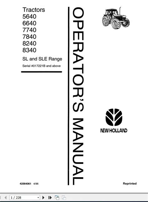 New Holand Tractor 5640 6640 7740 7840 8240 8340 Operator S Manual 4256406