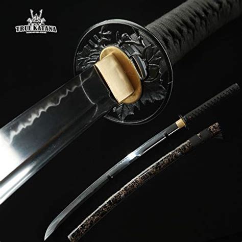 TRUEKATANA Black Gold Silk Thread Saya Hand Forged Real Hamon Japanese