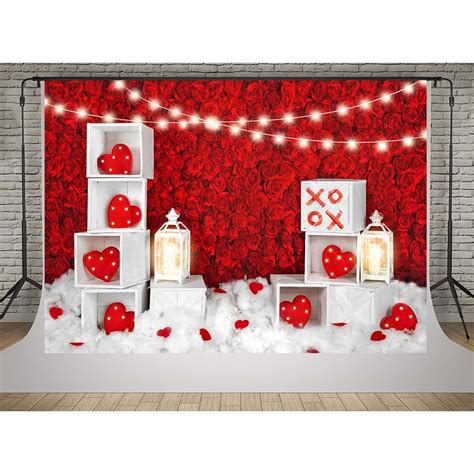 X Ft Red Loveheart Lighting Valentine S Day Photography Backdrops Red