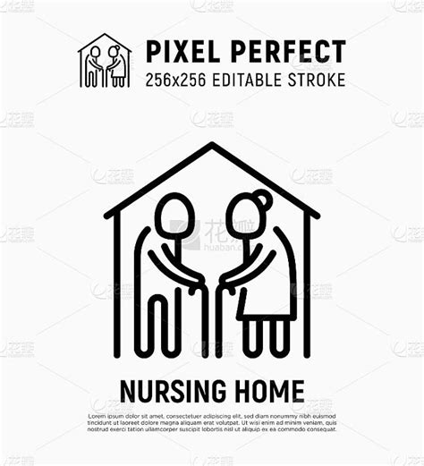 Nursing Home Thin Line Icon Elderly People In Hou