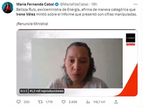 La Ministra De Minas Y Energía Irene Vélez Debe Renunciar Asegura La