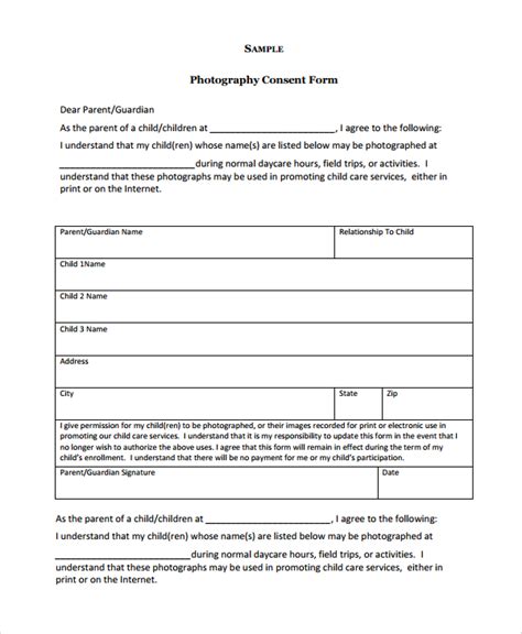 Free 9 Sample Photography Consent Forms In Ms Word Pdf