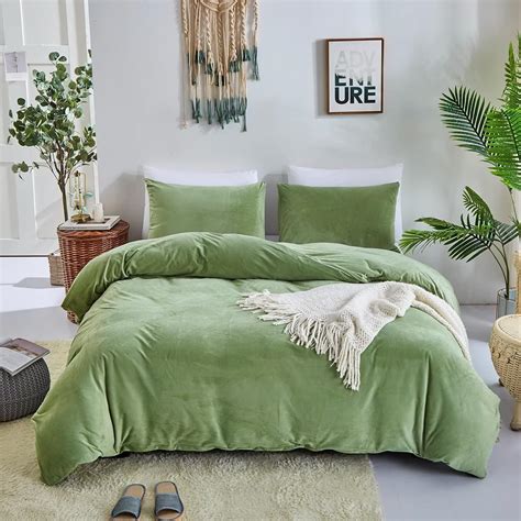 Amazon Houseri Velvet Sage Green Comforter Set Full Light Green