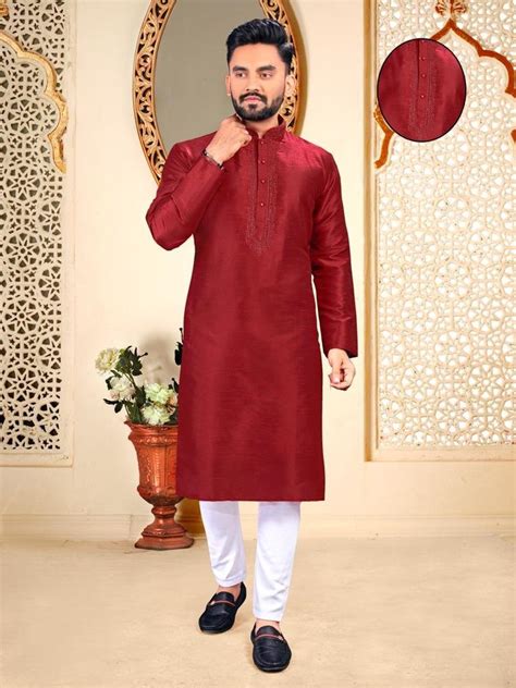 Cotton Plain Maroon And White Mens Kurta Pajama At Rs 400 Set In Surat