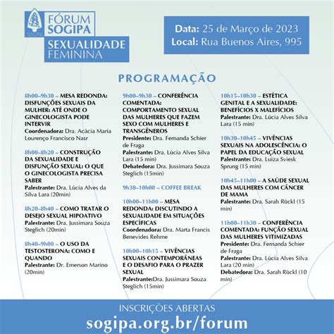 Card programacao Sogipa Sociedade de Obstetrícia e Ginecologia do