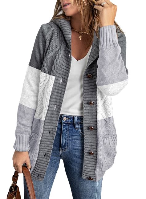 Eytino Womens Hooded Long Sleeve Button Down Knit Cardigan Sweater