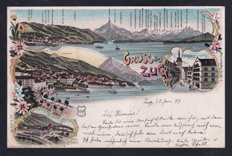 Schweiz Lithographie 1899 Gruss Aus ZUG 4 Bilder Briefmarken World