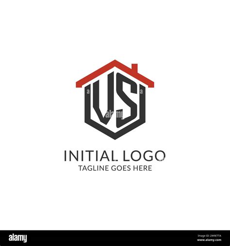 Initial Logo Vs Monogram With Home Roof Hexagon Shape Design Simple