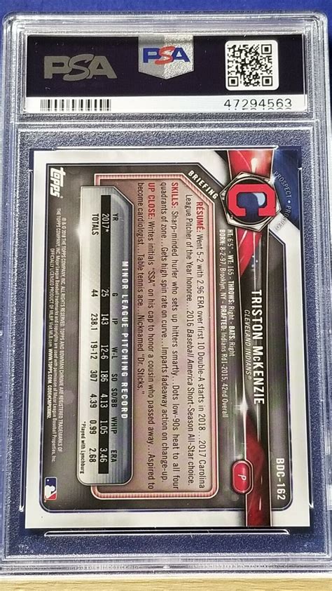 Triston Mckenzie Bowman Draft Chrome Bue Refractor Psa