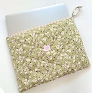 Floral Quilted Laptop Sleeve Ipad Tablet Sleeve Puffy Laptop Case Green