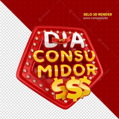 Dia Do Consumidor Selo 3d Vermelho E Dourado Para Composição Psd