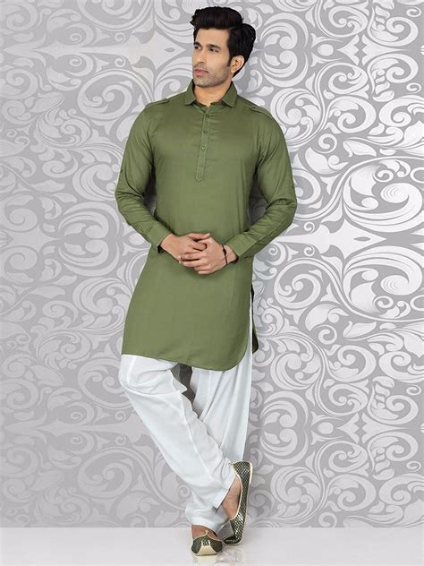 Classy Green Festive Wear Pathani Suit Green Color Festive Pathani