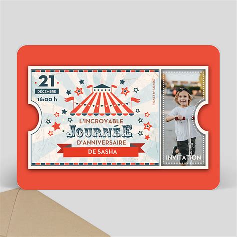 Carte D Invitation Anniversaire Ticket Cirque Popcarte