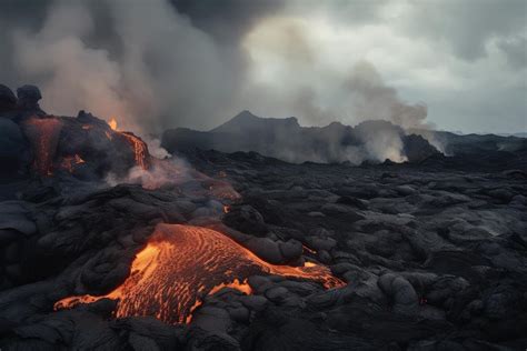 Premium AI Image | Volcanic eruption with massive lava flow creating ...