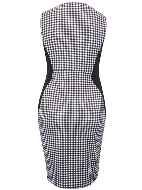 Praslin Praslin Black Check Print Curvy Contrast Panel Illusion Pencil Dress Plus Size