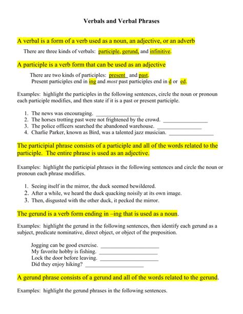 verbals  verbal phrases