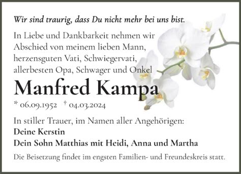 Traueranzeigen Von Manfred Kampa Abschied Nehmen De