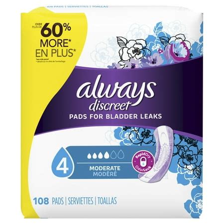 Always Discreet Incontinence Pads for Women, Moderate Absorbency, 108 Count - Walmart.com