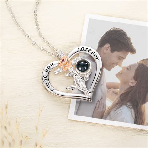 Custom Photo Projection Necklace S Rose Cross Heart Pendant With I