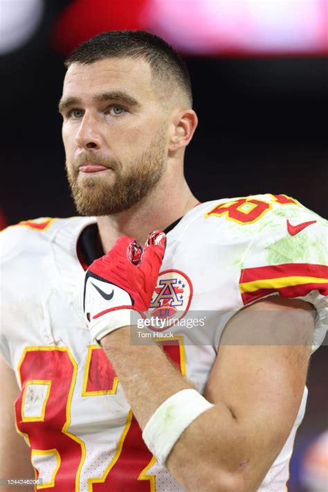 Kansas City Chiefs Tight End Travis Kelce Walks On The Field Against