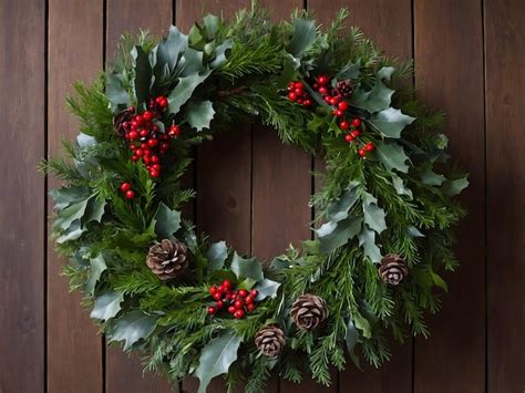 Rustic Christmas Wreath With Natural Elements Premium AI Generated Image