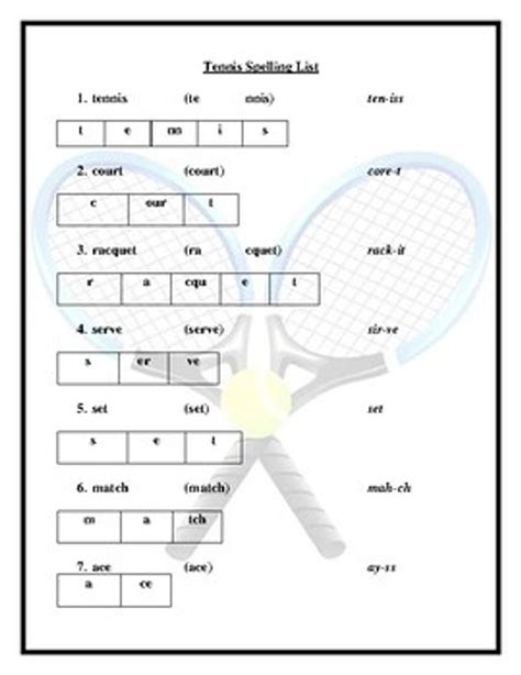 Tennis Spelling List - Amped Up Learning