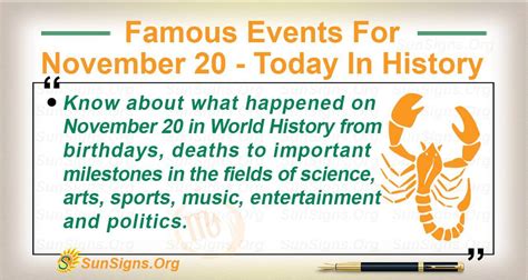 Famous Events For November 20 - Today In History - SunSigns.Org