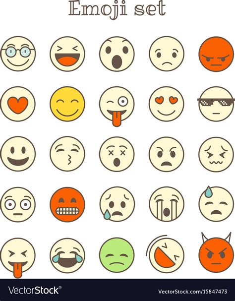 Different thin line color icons set emoji Vector Image