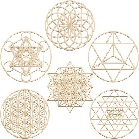 6 Pcs 12 Inch Sacred Geometry Wood Wall Art Set Zen Metatron Cube Home