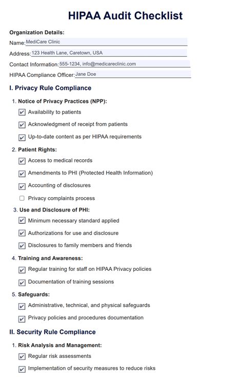 Hipaa Audit Checklist And Example Free Pdf Download