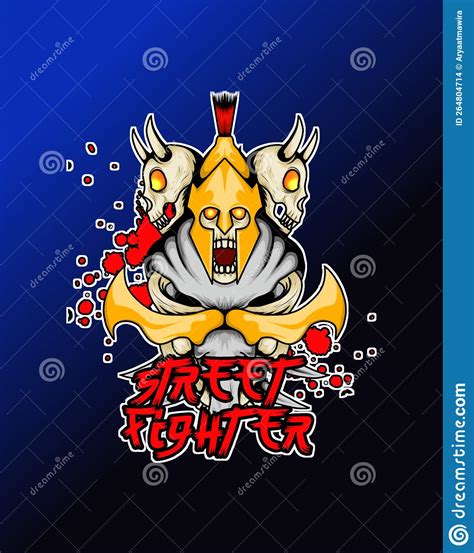 Angry Spartan Warrior With Swords Front View Cartoon Cartoondealer