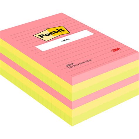 Post It Notes Large Notes Feint Ruled Pad Of 100 Sheets 102x152mm Rainbow Colour Pack 6 Hunt