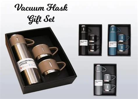 Stainless Steel Ml Vacuum Flask With Cups Gift Set At Piece