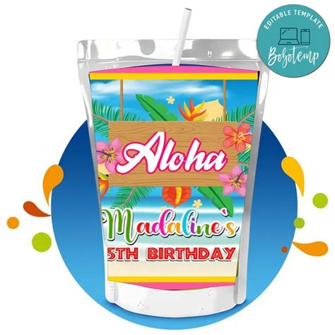 Hawaiian Capri Sun Birthday Digital File Printable Createpartylabels