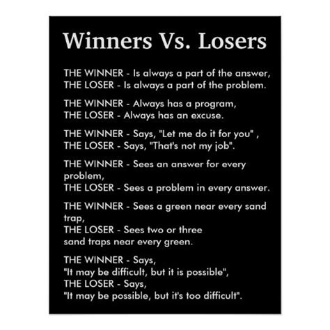 Winners Vs Losers Poster Zazzle Winner Quotes Loser Quotes Empathy Quotes