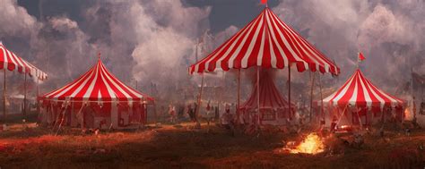 Prompthunt Red And White Circus Tent On Fire Wide Angle Matte