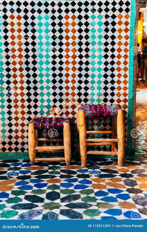 Colorful Ornamental Tiles At Moroccan Courtyard Stock Image Image Of