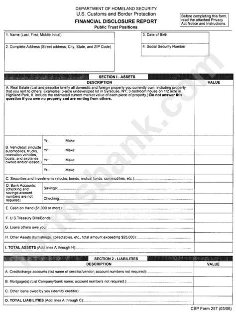 Financial Disclosure Form Template