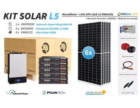 kit solar inversor 5kw con batería de litio 12kwh material de montaje