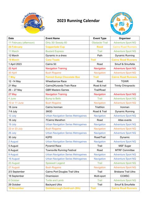 Calendar Cairns Road Runners