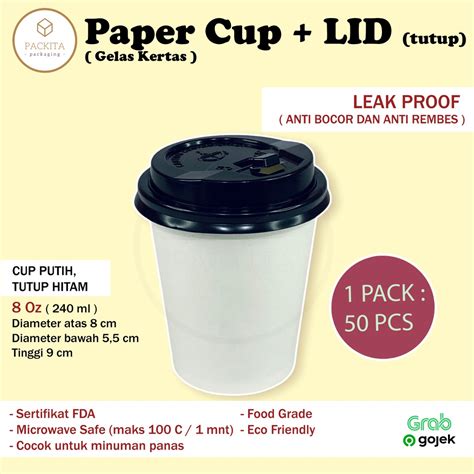 Jual Paper Hot Cup 8 Oz Gelas Kertas Tahan Panas Polos 240ml LID