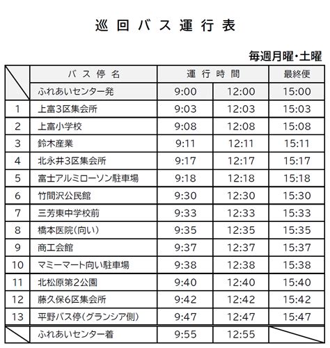 巡回バス運行時間変更のお知らせ 三芳町ふれあいセンター