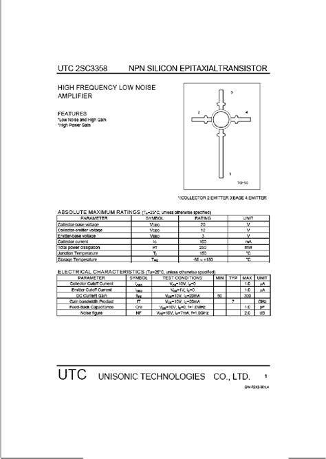 2SC3358 Datasheet 1 2 Pages UTC NPN SILICON PLANAR EPITAXIAL TRANSISTOR