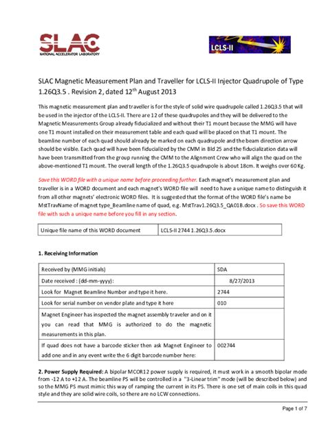 Fillable Online Group Slac Stanford LCLS II Technical Note Template